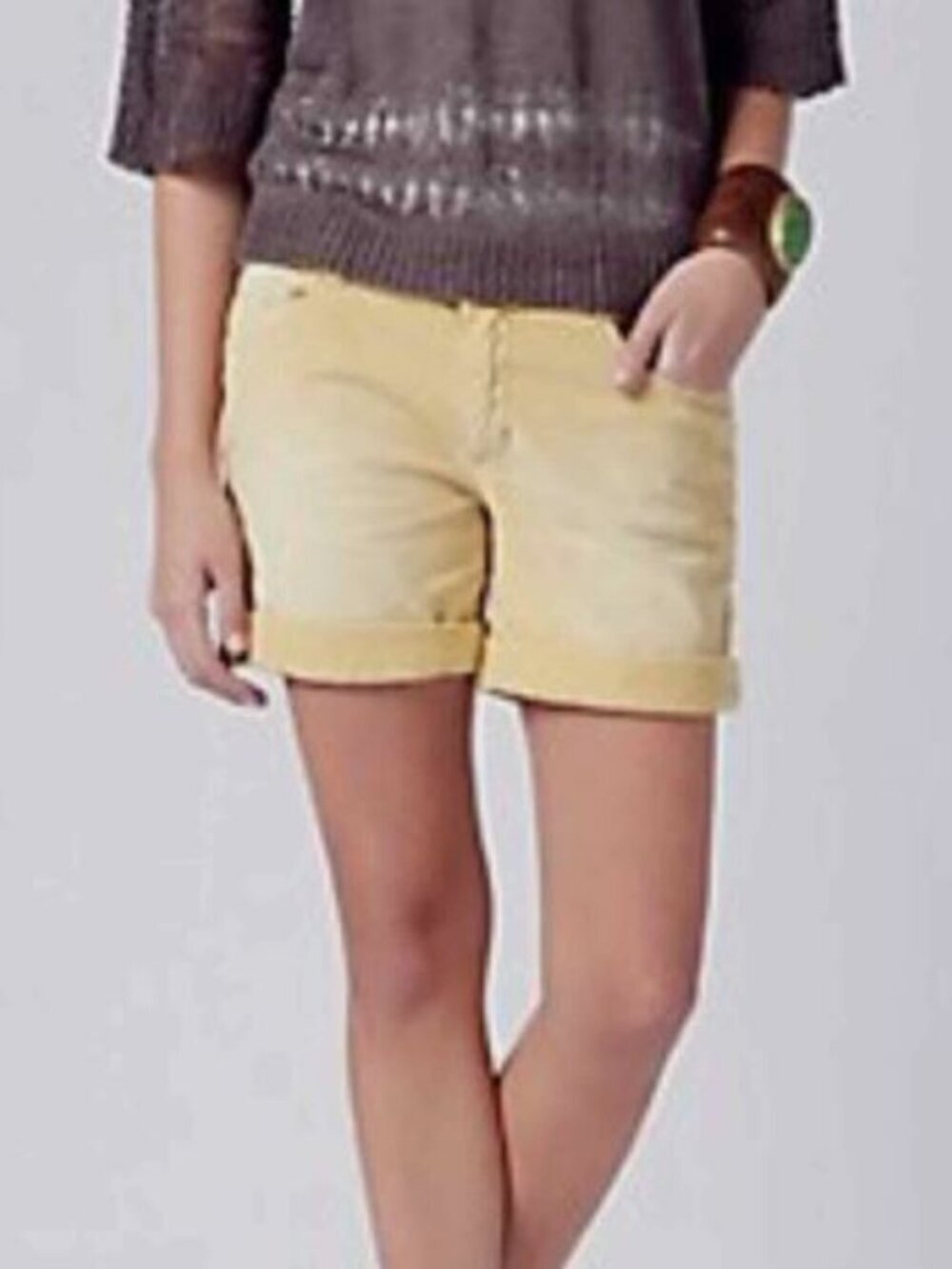 Anthropologie Pilcro Shorts Womens 26 Pale Yellow Shade Made Corduroy Boho